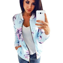 Load image into Gallery viewer, Plus Size Printed Bomber Jacket Women Pockets Zipper Long Sleeve Coat Female Flower Chiffon White Jacket Woman Spring 2019
