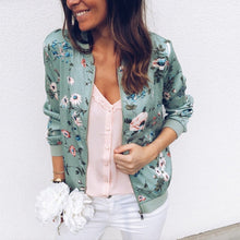 Load image into Gallery viewer, Plus Size Printed Bomber Jacket Women Pockets Zipper Long Sleeve Coat Female Flower Chiffon White Jacket Woman Spring 2019
