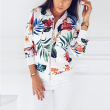 Load image into Gallery viewer, Plus Size Printed Bomber Jacket Women Pockets Zipper Long Sleeve Coat Female Flower Chiffon White Jacket Woman Spring 2019
