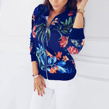 Load image into Gallery viewer, Plus Size Printed Bomber Jacket Women Pockets Zipper Long Sleeve Coat Female Flower Chiffon White Jacket Woman Spring 2019
